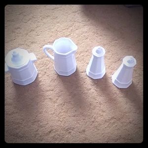 White heavy duty salt pepper cream sugar bowl